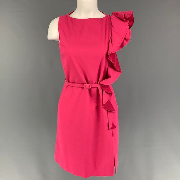 RED VALENTINO Size 8 Pink Cotton Ruffle Belted Dress - Picture 1 of 5
